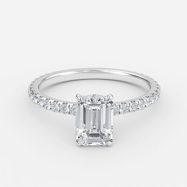 emerald cut hidden halo engagement ring