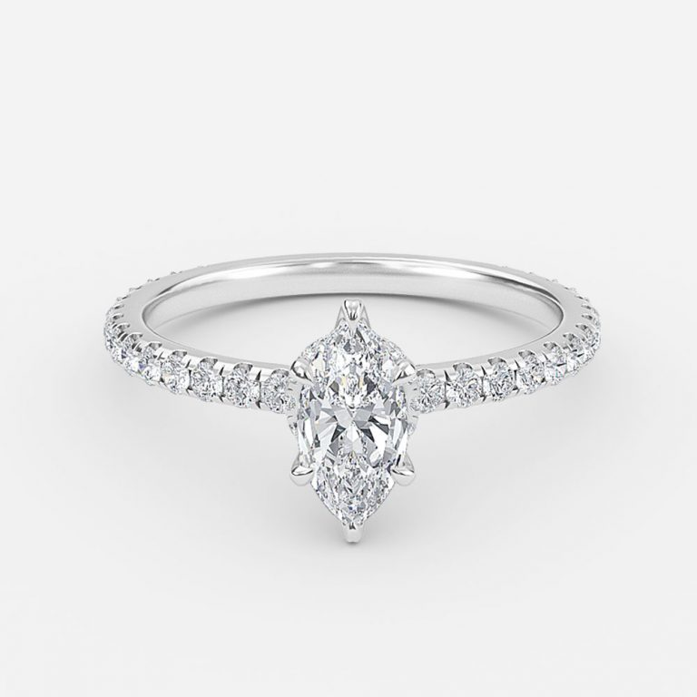 hidden halo engagement ring marquise