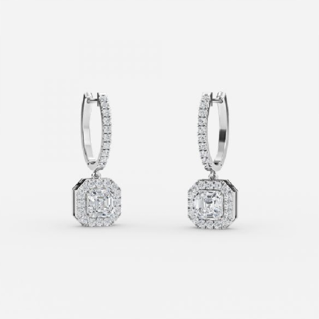 Asscher Diamond Halo Drop Earrings