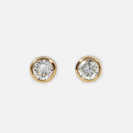 1.00ctw Round Diamond Bezel Stud Earrings In 14K Yellow Gold